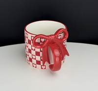 Mug en céramique mignon avec nœud et motif cœur, design classique et écologique, compatible micro-ondes et lave-vaisselle, idéal pour les fêtes de filles et l'usage quotidien