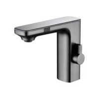 Robinet de lavabo à capteur en alliage de zinc finition bronze brossé avec affichage LED de la température, mitigeur sans contact, cartouche céramique