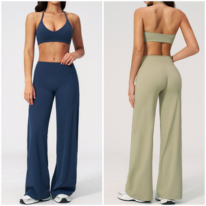 Conjunto Deportivo para Mujer TZ5529-1, Top Halter con Tirantes Finos, Suave como la Mantequilla, Absorbe la Humedad, Secado Rápido, Pantalones Anchos con Efecto Levanta Glúteos - Product Image 3