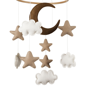 Mobile bébé en bois et feutre, ciel nocturne, lune et étoiles, pour berceau, accessoires de fête prénatale, style bohème nordique - Product Image 1