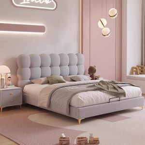 Kinderbed <span class=keywords><strong>Cream</strong></span> - Meisjes Bubble Princess Modern Minimalistisch Zacht Matras Enkelbed Lamvel Effen Puff Stof Bed - Product Image 4