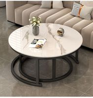 Ensemble de tables basses gigognes au design minimaliste moderne, plateau en pierre frittée durable, structure en fer, hauteur réglable, gain de place pour salon