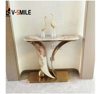 Table console avec plateau en marbre léger table d'entrée de villa salon table console moderne base en acier inoxydable or table console