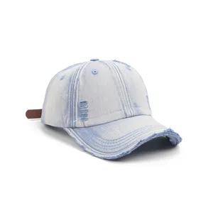 Chapéu de pai de alta qualidade por atacado bonés de beisebol de algodão lavado liso desbotado para homem com borda desgastada logotipo personalizado