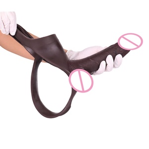 FAAK Silicone Hollow Penis Sleeve Thong Black Color Cock Extender Wearable <b>Dildos</b> Pants Mens Cock Enlarger Adult Pegging Toys - Product Image 2