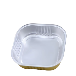 Contenedor Cuadrado de Papel de Aluminio de 330 ml y 112 mm con Borde Dorado, Vaso Desechable para Hornear con Tapa de PET para Postres, Bodas y Aviones - Product Image 1