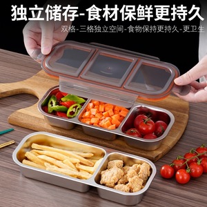 304 Stainless Steel Food Storage Container 3 Compartment Clip On Lid Leak Proof Rectangle <b>Lunch</b> <b>Box</b> Travel Use - Product Image 3