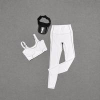 Ensemble de yoga 2 pièces pour femme : Legging taille mi-haute et brassière de sport unie avec logo frontal – Idéal pour le Pilates, la gym, l'entraînement et le fitness – Col en V
