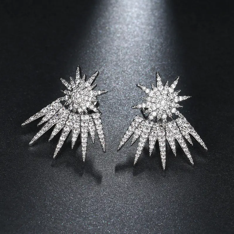 925 Silver Needle Zircon Micro Inlaid Star Sun Flower Earring Fashion Drop Earrings Jewelry Women