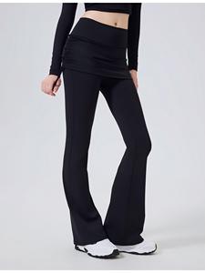 Wholesale Women's 2-in-1 <b>Flare</b> Yoga Pants with Skirt Overlay High Waist Tummy Control Sports <b>Leggings</b> Stretch Athletic Trousers - Product Image 3