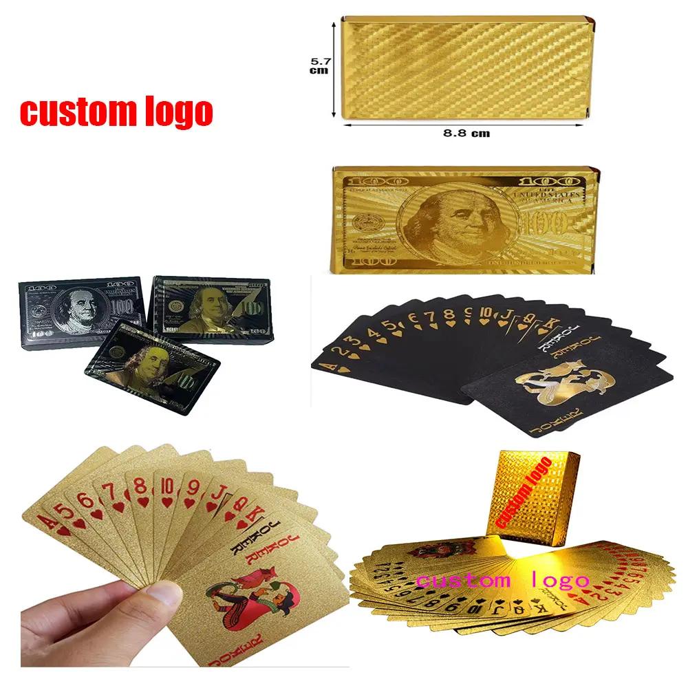 Impresión personalizada de alta calidad Pvc negro póquer oro plata borde naipes Premium al por mayor impermeable Naipes Cartas españolas