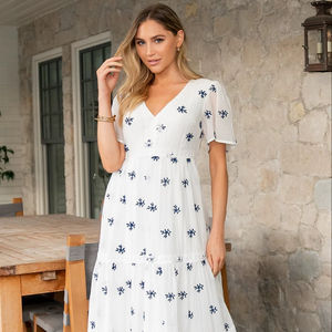 Soft Woven Cotton Regular Natural Waistline Holidays Long <b>Maxi</b> Embroidery <b>Bohemian</b> Abaya Muslim Arabic Casual <b>Dress</b> 2025 - Product Image 1