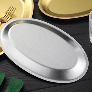 Bandeja de <span class=keywords><strong>Metal</strong></span> para Asar, Bandeja Ovalada de Acero Inoxidable para Servir Alimentos en el Comedor - Product Image 3