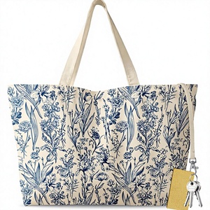 Bolsa <span class=keywords><strong>de</strong></span> Lona Grande con Estampado Floral, Estética y Bonita, con Cierre <span class=keywords><strong>de</strong></span> Cremallera para Mujer, para Gimnasio, Viajes y Trabajo - Product Image 1