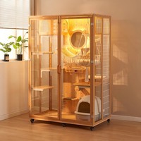 Villa pour chat en bois massif de luxe, rectangulaire, avec fermeture auto-agrippante, structure d'escalade intégrée, espace panoramique - Cage d'intérieur