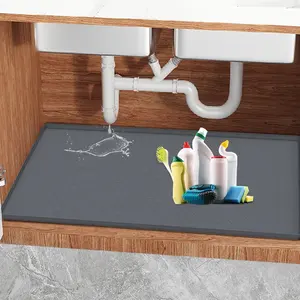 Hot Sale 34" X 22" Anti-slip Silicone Waterproof Under The Sink Mat Custom Kitchen Cabinet Protector Mat With Drain Hole