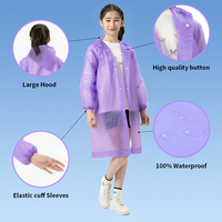 Imperméables bleus réutilisables avec capuche et manches Ponchos de pluie pour enfants pour garçons et filles Taille libre Housse de pluie portable