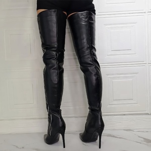 Bottes hautes pour femme, style occidental, grande taille 47, au-dessus du genou, à fermeture éclair latérale, talon aiguille, bout pointu, bottes longues jusqu'au-dessus de la cuisse, collection automne - Product Image 5