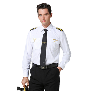เสื้อเชิ้ตนักบินแขนยาวสำหรับผู้ชาย แบบเครื่องแบบนักบิน สีขาว และแบบแขนสั้น  วัสดุโพลีเอสเตอร์/คอตตอน สำหรับใช้ในสายการบิน - Product Image 4