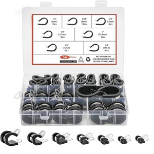 Cable <b>Clamp</b> Kit 56 Pieces 304 Stainless Steel Rubber Pad 6 Sizes 1/4 To 1 Inch For Cable Management - Product Image 1