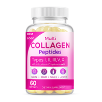Capsules de collagène en gélules molles de marque privée OEM, types I, II, III, V, X + Biotine, Vitamine C, Antioxydant, 60 gélules pour adultes