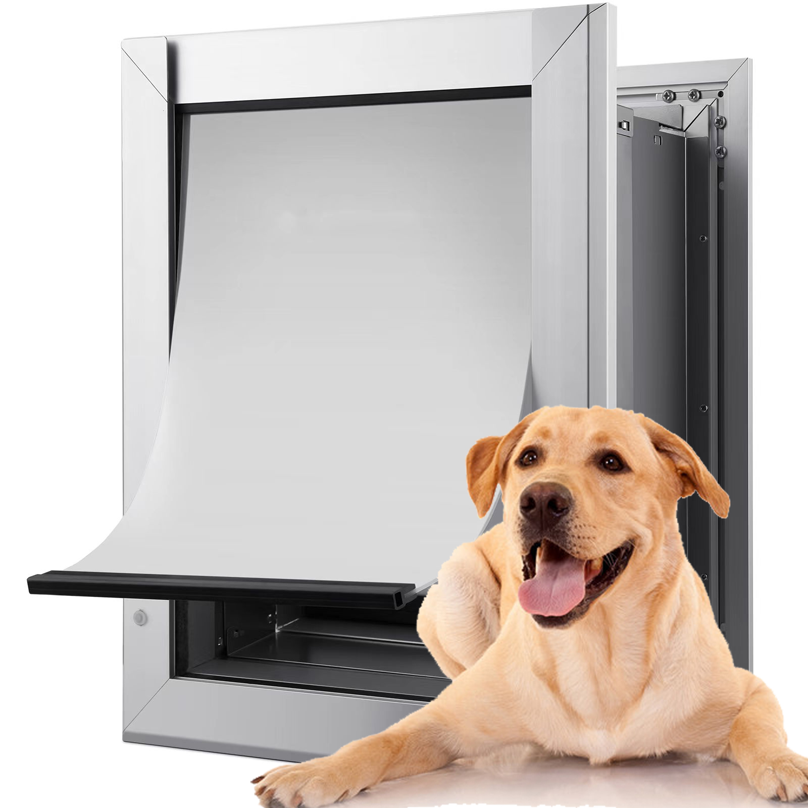 Puerta para mascotas de aleación de aluminio con solapa magnética doble Bloqueable, puerta para perros, marco interior, puerta para gatos