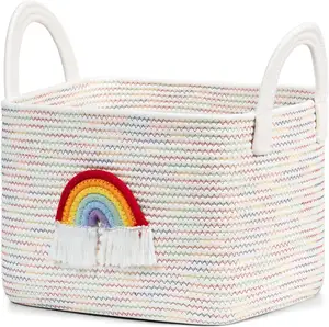 Basket Woven Kid Woven Rope Basket Gift Basket For Kids Medium Shelf Storage Basket Colorful Rainbow Basket Baby Basket