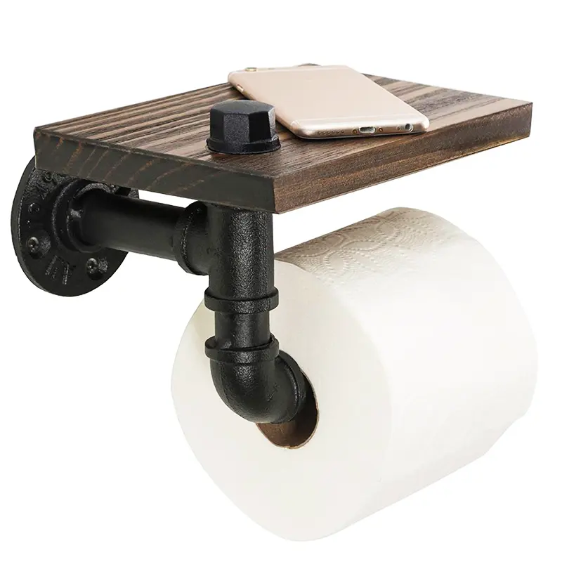 Tempat Tisu Toilet Antik Kuningan Hitam Matt Terpasang Di Dinding dengan Rak Telepon Toilet Kertas Roll Holder