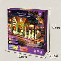 Kit de bricolage : Scène de librairie miniature avec éclairage, ornements assemblés, maison en bois