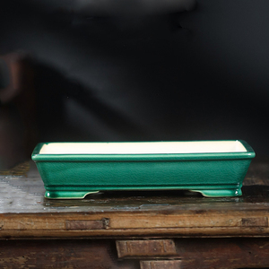 Rectangular Ceramic Bonsai Pot Green Glazed Chinese Style <b>Trough</b> <b>Planter</b> For Indoor Outdoor Use - Product Image 1