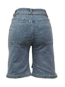 Pantalones Vaqueros Cortos Holgados para Mujer con Adornos de Diamantes de Imitación y Cinturón Incorporado, a la Moda - Product Image 6