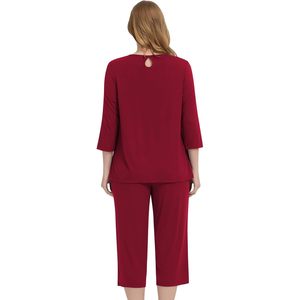Pyjama décontracté pour femmes en viscose de bambou, manches longues, capri, vêtements de nuit doux, ensemble de pyjama 2 pièces - Product Image 2