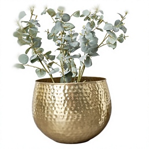 Maceta Redonda de Metal Dorado con Diseño Martillado, Soporte Independiente, para Jardín, Césped, Exhibición, Decoración Moderna, Macetas para Flores, Decoración para Bodas - Product Image 1