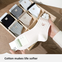 Chaussettes printemps/été pour femmes, motif de dessin animé petit ours, broderie blanche, style étudiant, mignonnes, respirantes, évacuant l'humidité, D03