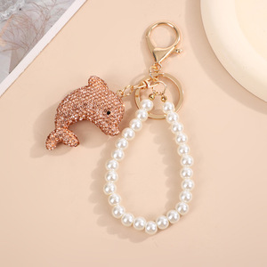 Nouveau porte-clés dauphin à la mode pendentif strass porte-clés perle <span class=keywords><strong>accessoire</strong></span> mobile cadeau - Product Image 5