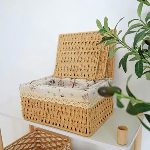 Panier de rangement rectangulaire en corde de papier tissé à la main, écologique, avec un design flexible pour le salon et la salle de bain - Product Image 2