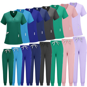 Women Scrub Set Moisture Wicking Knitted Split Uniform Hospital Workwear Size S XXL - Product Image 1