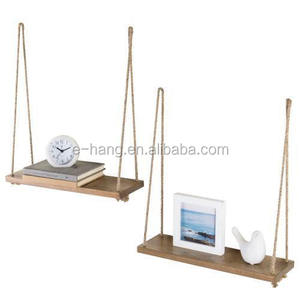 OEM madera quemada <span class=keywords><strong>cuerda</strong></span> colgante estantes sala de estar marrón estante <span class=keywords><strong>cuerda</strong></span> pared madera flotante rústico estante colgante - Product Image 2