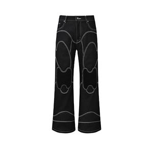 Pantalon vintage à jambe large déstructuré en jean couleur originale, tissu denim brut, rivets <span class=keywords><strong>argent</strong></span>és foncés, hiver automne été - Product Image 1