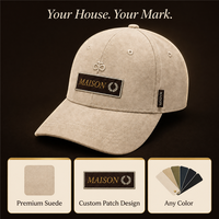 Casquette de baseball en daim beige avec logo personnalisé, patch en cuir, monogramme doré, boucle argentée, qualité supérieure, unisexe, vente en gros