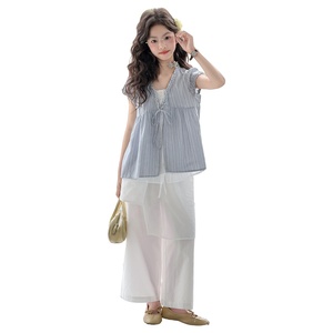 Ensemble élégant deux pièces : haut à manches courtes et pantalon large <span class=keywords><strong>pour</strong></span> grande fille – Idéal <span class=keywords><strong>pour</strong></span> l'été, décontracté, quotidien, et activités de plein air - Product Image 4