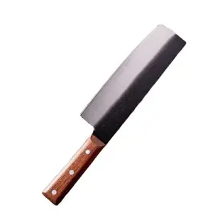 Premium Three-Layer Steel Cleaver Knife Black Side Slicer with Wooden Handle Kitchen Fruit Sharp Chinese Chef Cooking Tool