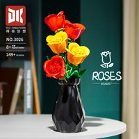 Ensemble de blocs de construction en forme de bouquet de roses, 249 pièces, modèle de fleurs avec vase, jouet d'assemblage DIY, cadeau pour la décoration de la maison, adultes, vente en gros