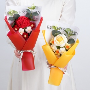 ช่อดอกไม้ถักโครเชต์น่ารักแบบใหม่ ของขวัญสำหรับเพื่อน ผลิตภัณฑ์สำเร็จรูป ประดับไฟ LED ดอกไม้ถักมือ ช่อดอกไม้โครเชต์ - Product Image 2