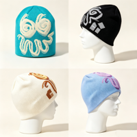Bonnet d'hiver artistique en jacquard style graffiti, tricoté, tendance, avec revers, pour jeunes, streetwear urbain