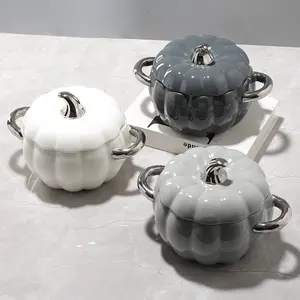 Newly Developed Modern Shaped Ceramic White Pumpkins Bowls With Two Handles