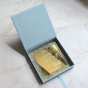 Invitations de mariage luxueuses en velours et <span class=keywords><strong>daim</strong></span> avec couverture rigide, miroir doré en acrylique et boîtes en velours - Product Image 3