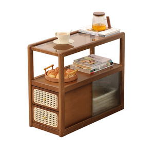 Japanese Style Movable Glass Side <b>Table</b> Rattan Sofa Cabinet Walnut Wood Coffee <b>Table</b> Living Room Corner <b>Table</b> New Design - Product Image 5