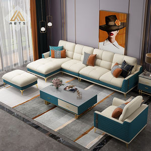 مصنع صيني فاخر عالي الجودة على شكل حرف L جلد إيطالي مقطعي لغرفة المعيشة لون أخضر - Product Image 2