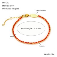 Bracelet tendance en acier inoxydable plaqué or 18 carats avec breloque corde rouge et strass, style classique, pour femmes